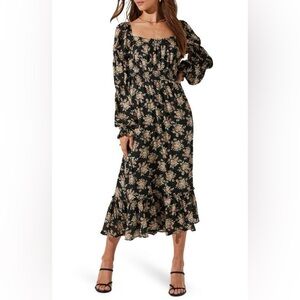 ASTR the Label
Floral Cinched Long Sleeve Midi Peasant Dress
